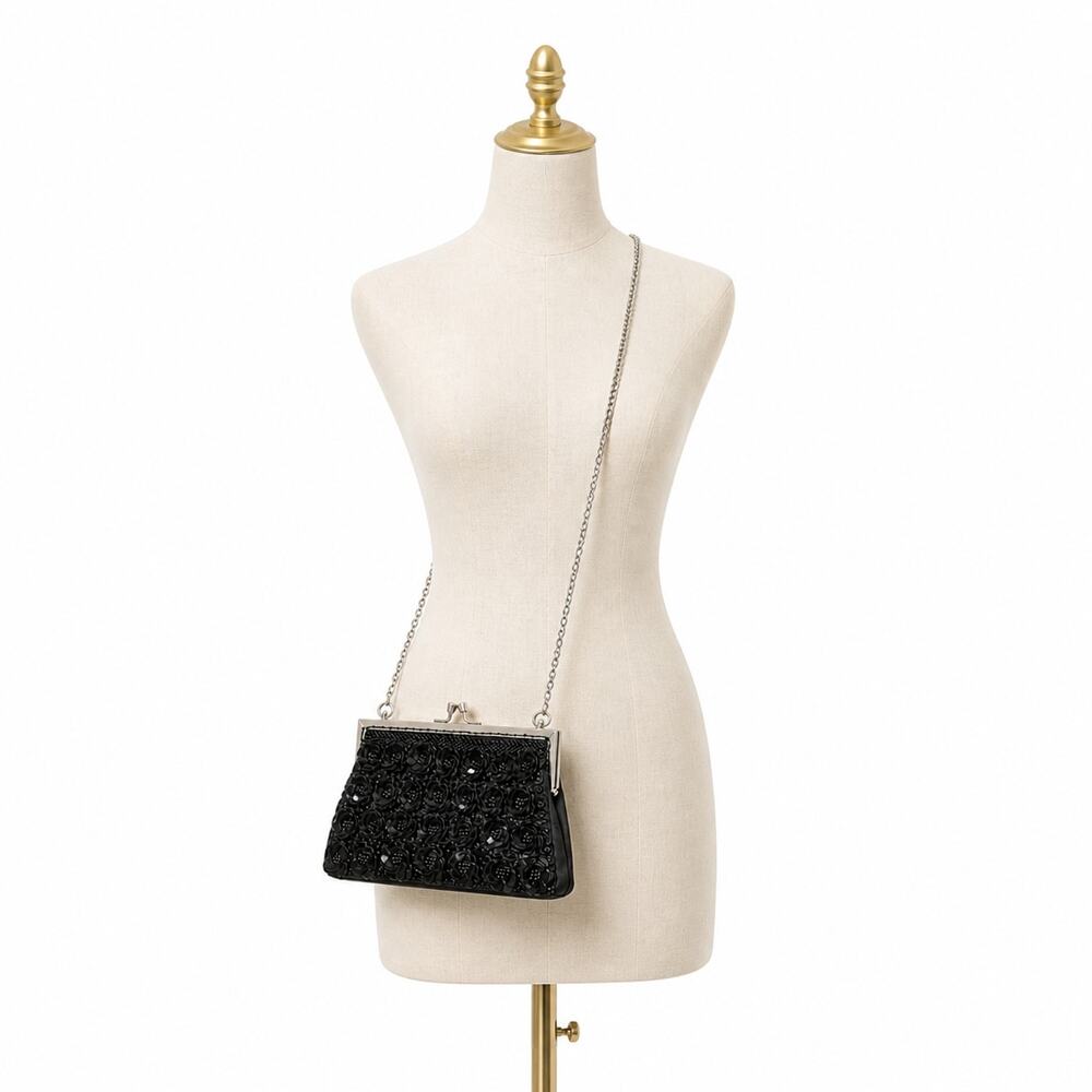 Circus Sam Edelman Black Beaded Clutch Crossbody Bag Evening Wedding Chain Strap